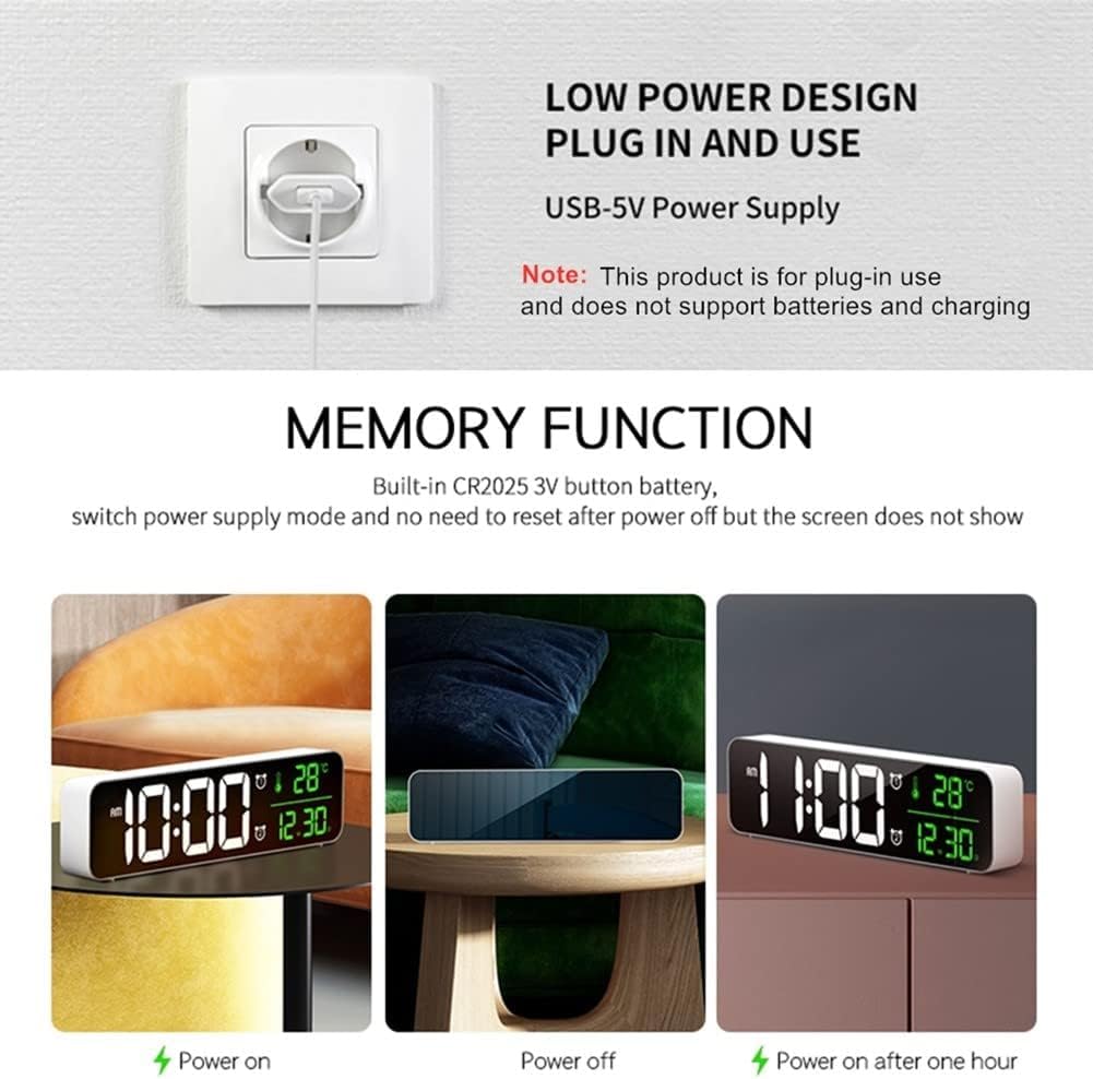 Digital Clock Large Display, Alarm Clock for Living Room Office Bedroom Decor, LED Corded Electric, Date Temp Display Wall Clock, Automatic Brightness Dimmer Smart Cool Modern Desk Accessories Black