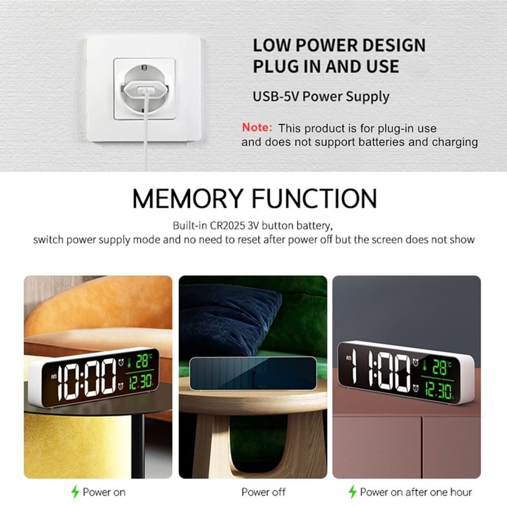 Digital Clock Large Display, Alarm Clock for Living Room Office Bedroom Decor, LED Corded Electric, Date Temp Display Wall Clock, Automatic Brightness Dimmer Smart Cool Modern Desk Accessories Black