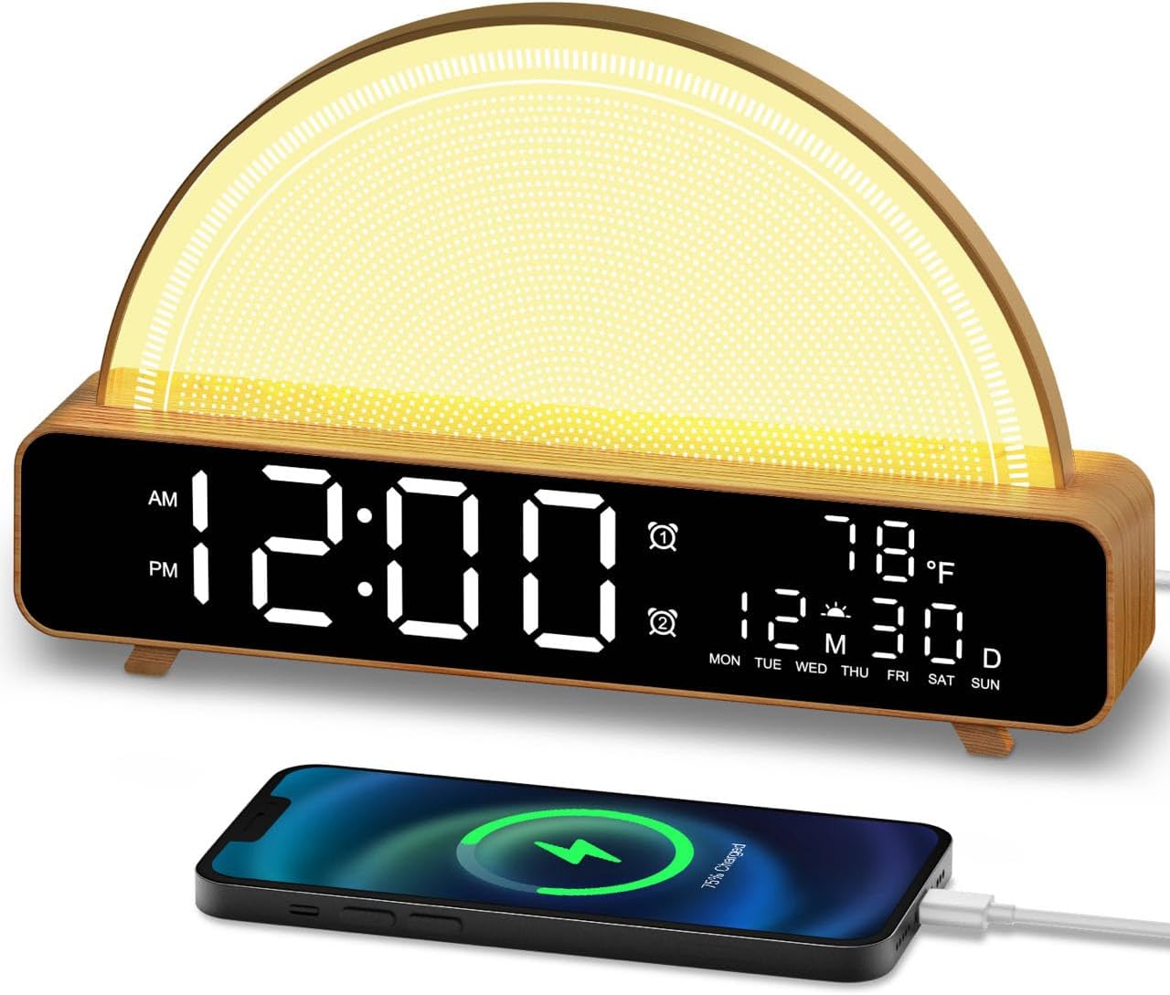 HAODINGMAI Sunrise Alarm Clock Wake Up Light with Sunrise Simulation White Noise Machine Touch Control Bedside Lamps Colors Atmosphere Lamp 30/60/90 Sleep Timer 13 Nature Sounds