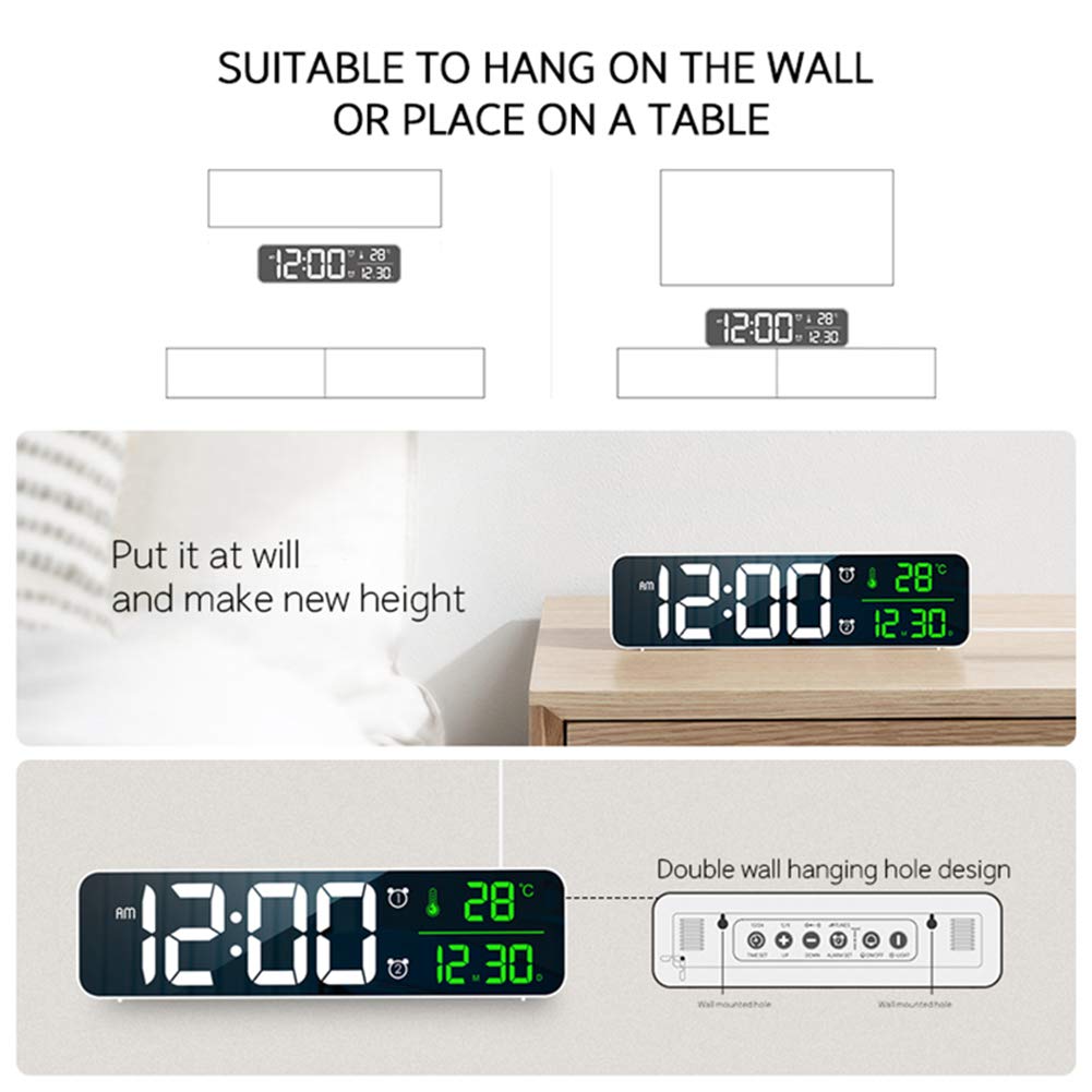 Digital Clock Large Display, Alarm Clock for Living Room Office Bedroom Decor, LED Corded Electric, Date Temp Display Wall Clock, Automatic Brightness Dimmer Smart Cool Modern Desk Accessories Black