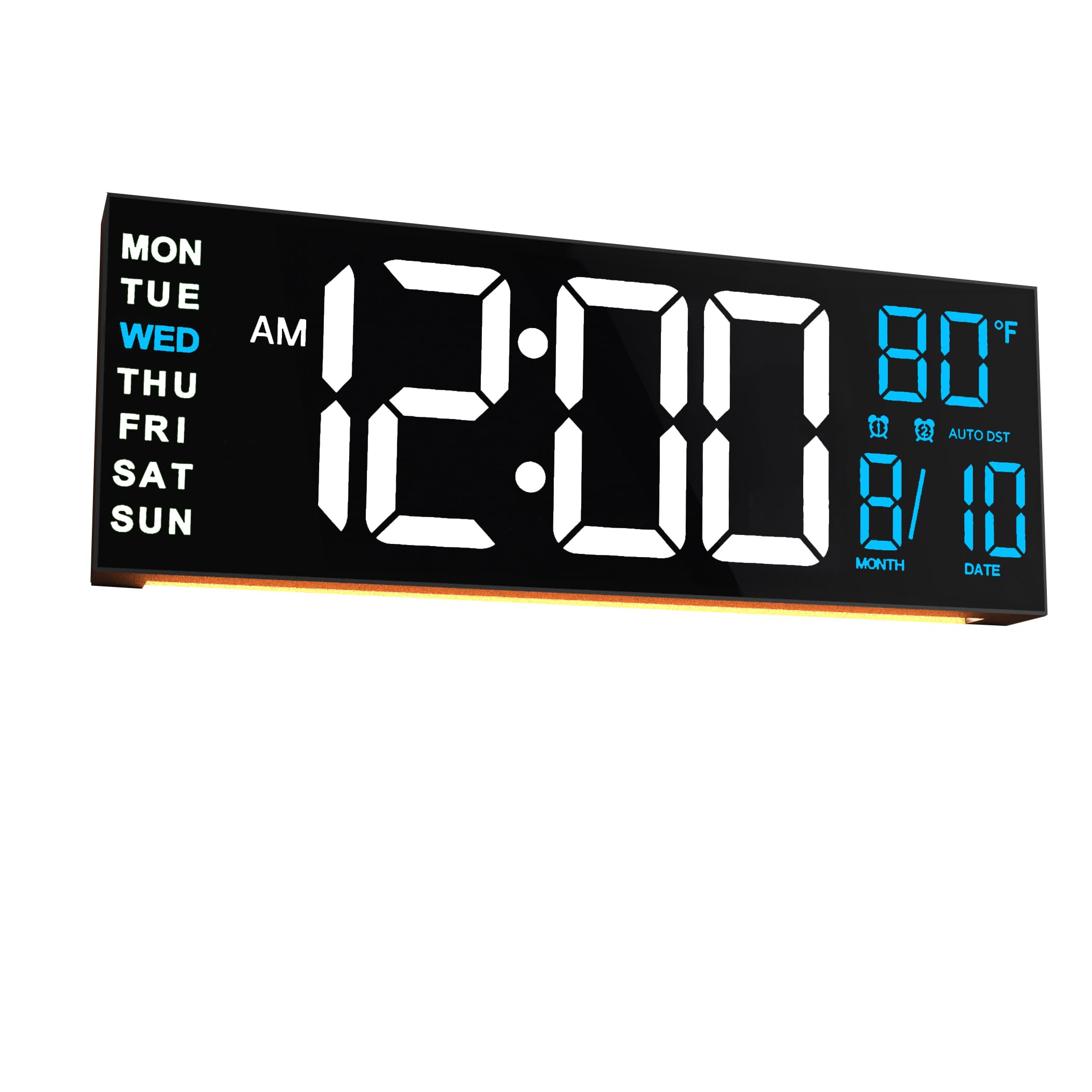 JALL 16" Large Digital Wall Mount Clock, Count Down Timer, Alarm, Big LED, RGB Color, DST, Temperature for Living Room Classroom Desk, Xmas, Birthday Gift for Senior Mom Dad (White Orange, 16 inches)