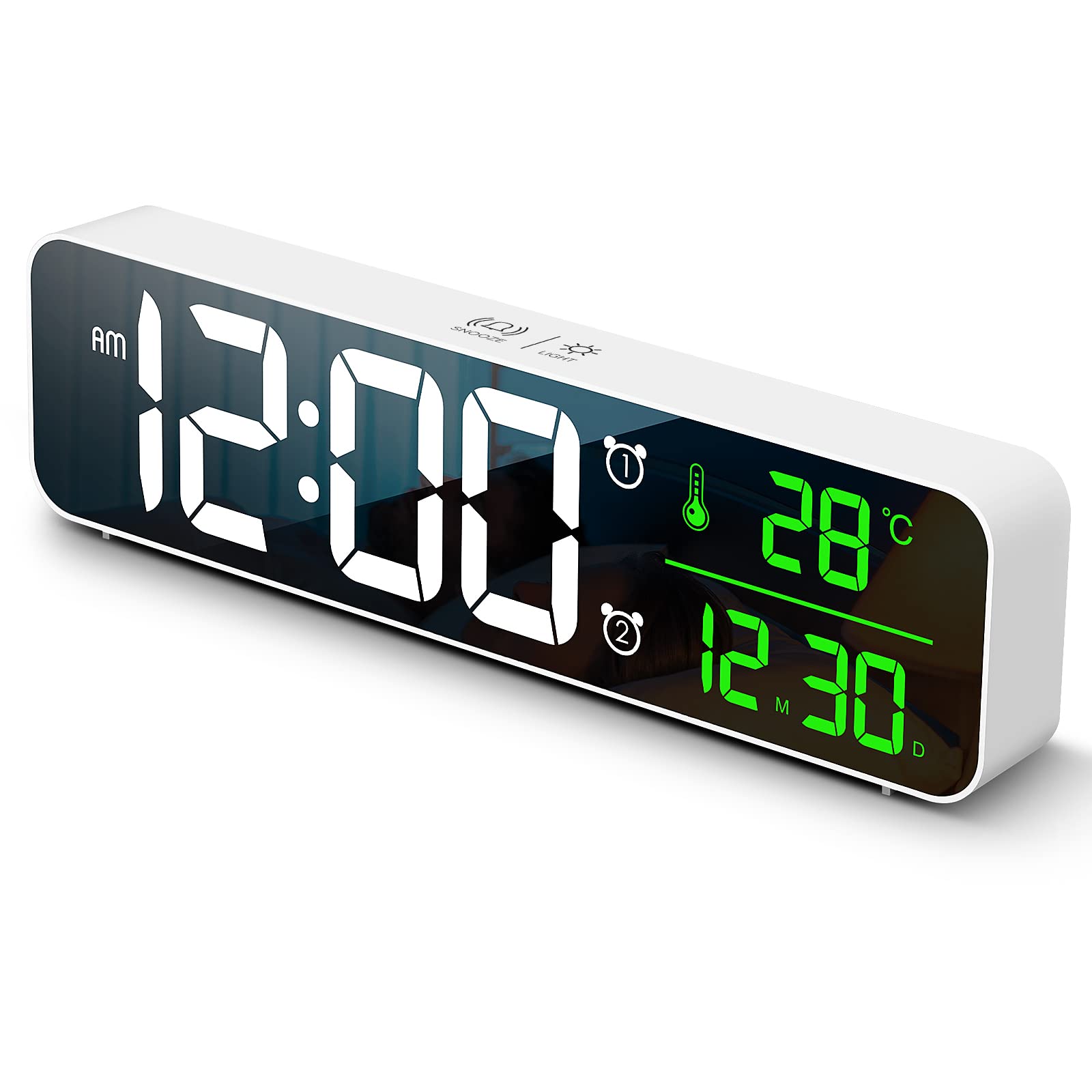 Digital Clock Large Display, Alarm Clock for Living Room Office Bedroom Decor, LED Corded Electric, Date Temp Display Wall Clock, Automatic Brightness Dimmer Smart Cool Modern Desk Accessories Black