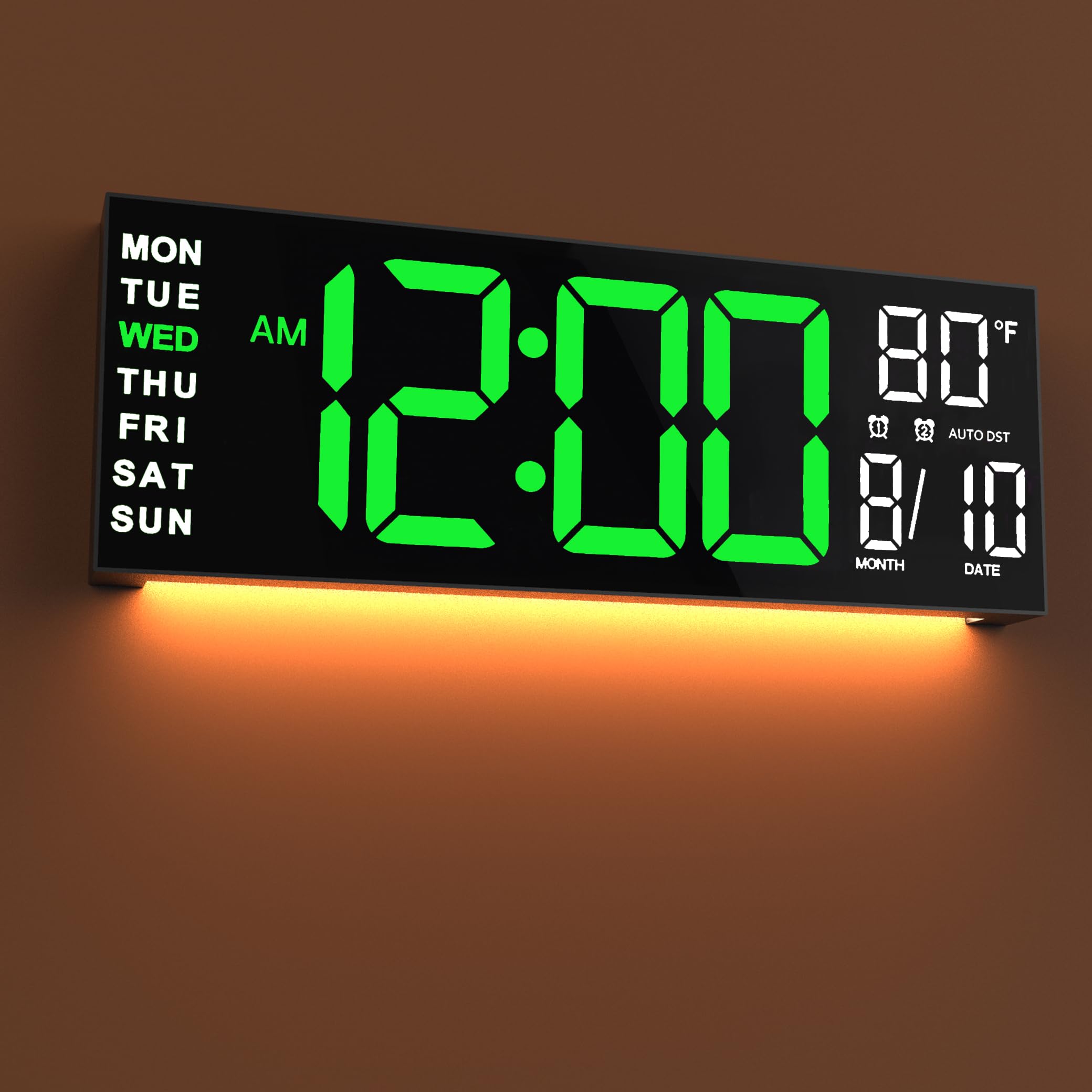 JALL 16" Large Digital Wall Mount Clock, Count Down Timer, Alarm, Big LED, RGB Color, DST, Temperature for Living Room Classroom Desk, Xmas, Birthday Gift for Senior Mom Dad (White Orange, 16 inches)