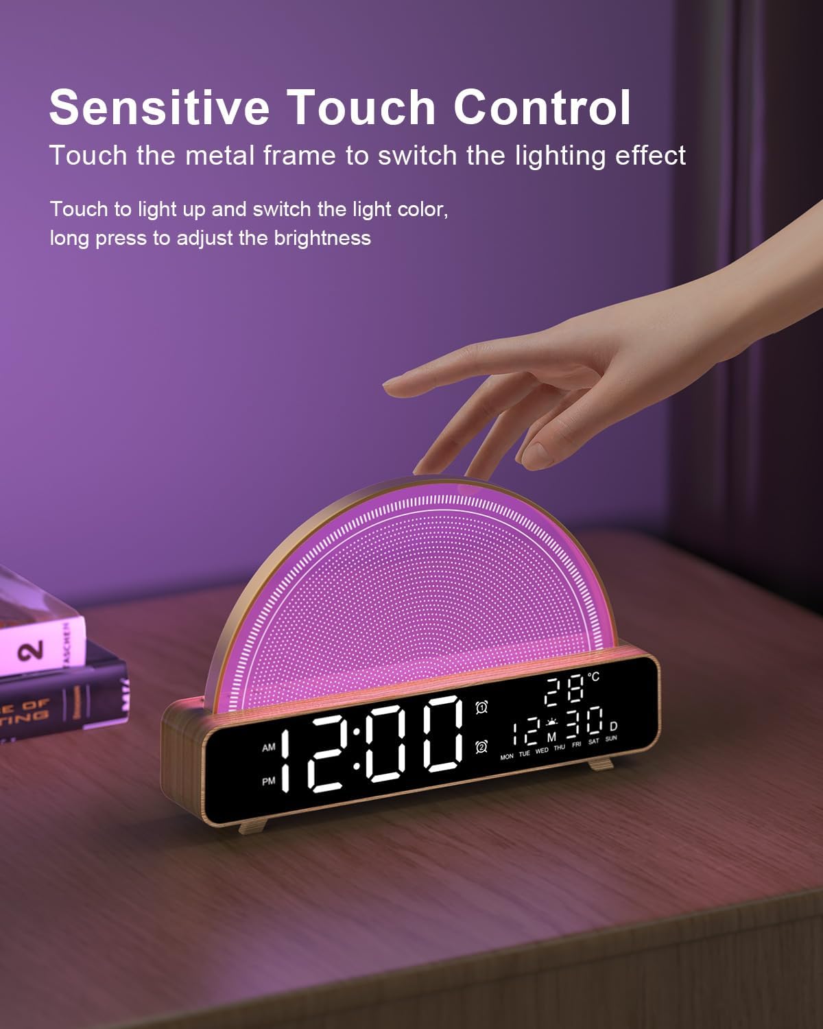 HAODINGMAI Sunrise Alarm Clock Wake Up Light with Sunrise Simulation White Noise Machine Touch Control Bedside Lamps Colors Atmosphere Lamp 30/60/90 Sleep Timer 13 Nature Sounds