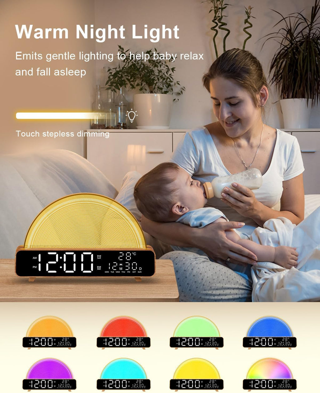 HAODINGMAI Sunrise Alarm Clock Wake Up Light with Sunrise Simulation White Noise Machine Touch Control Bedside Lamps Colors Atmosphere Lamp 30/60/90 Sleep Timer 13 Nature Sounds